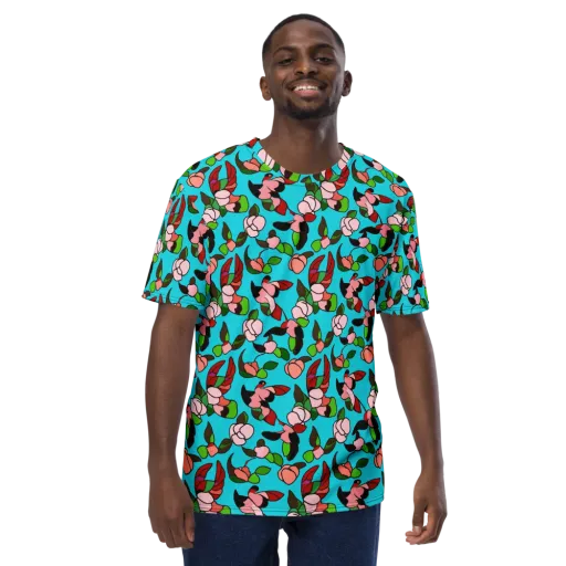 Turquoise Bloom Flight on a Men's Crew Neck T-Shirt