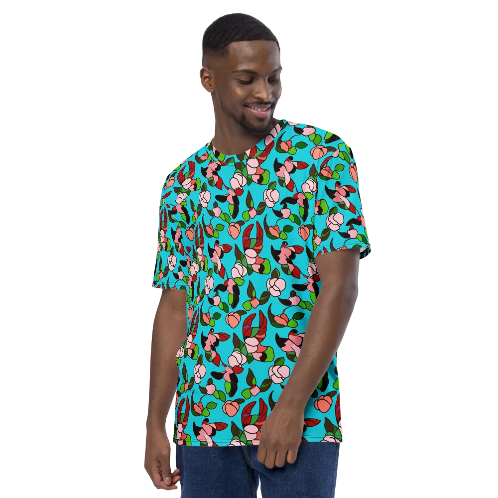 Turquoise Bloom Flight on Men's Crew Neck T-Shirt — Left