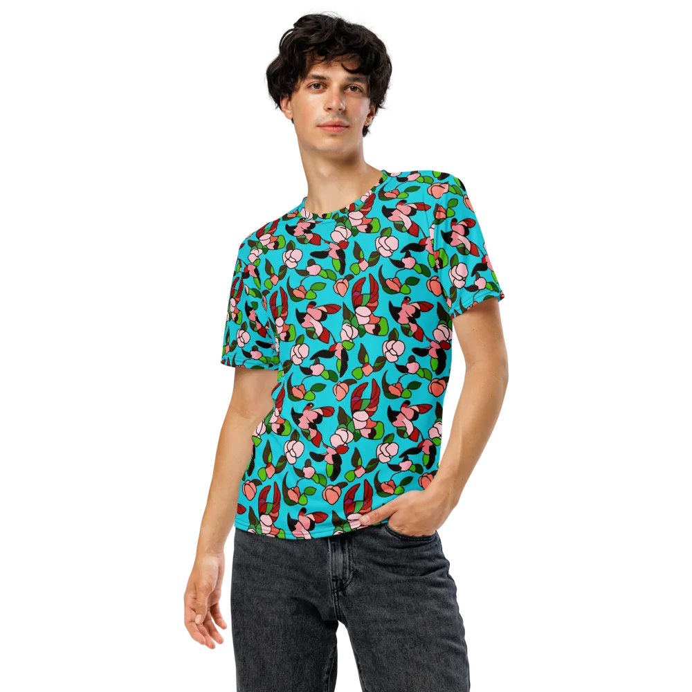 Turquoise Bloom Flight on Men's Crew Neck T-Shirt — Front