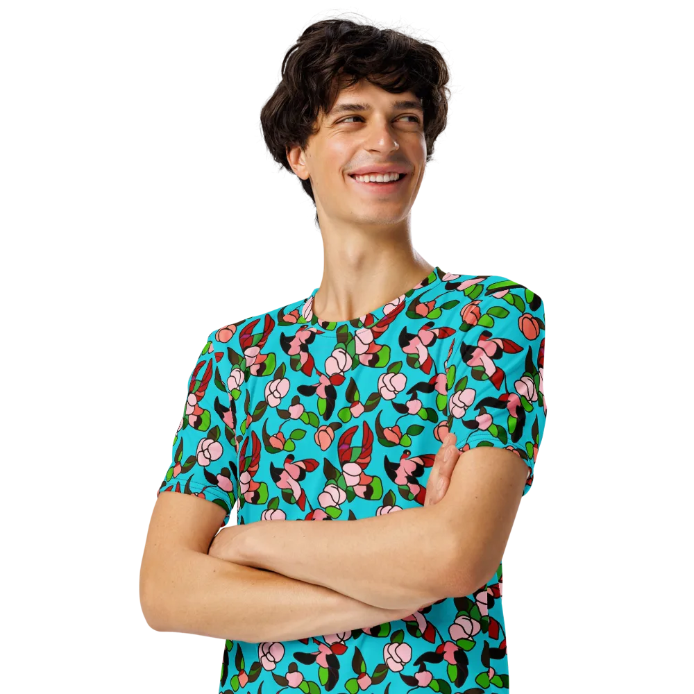 Turquoise Bloom Flight on Men's Crew Neck T-Shirt — Left Front