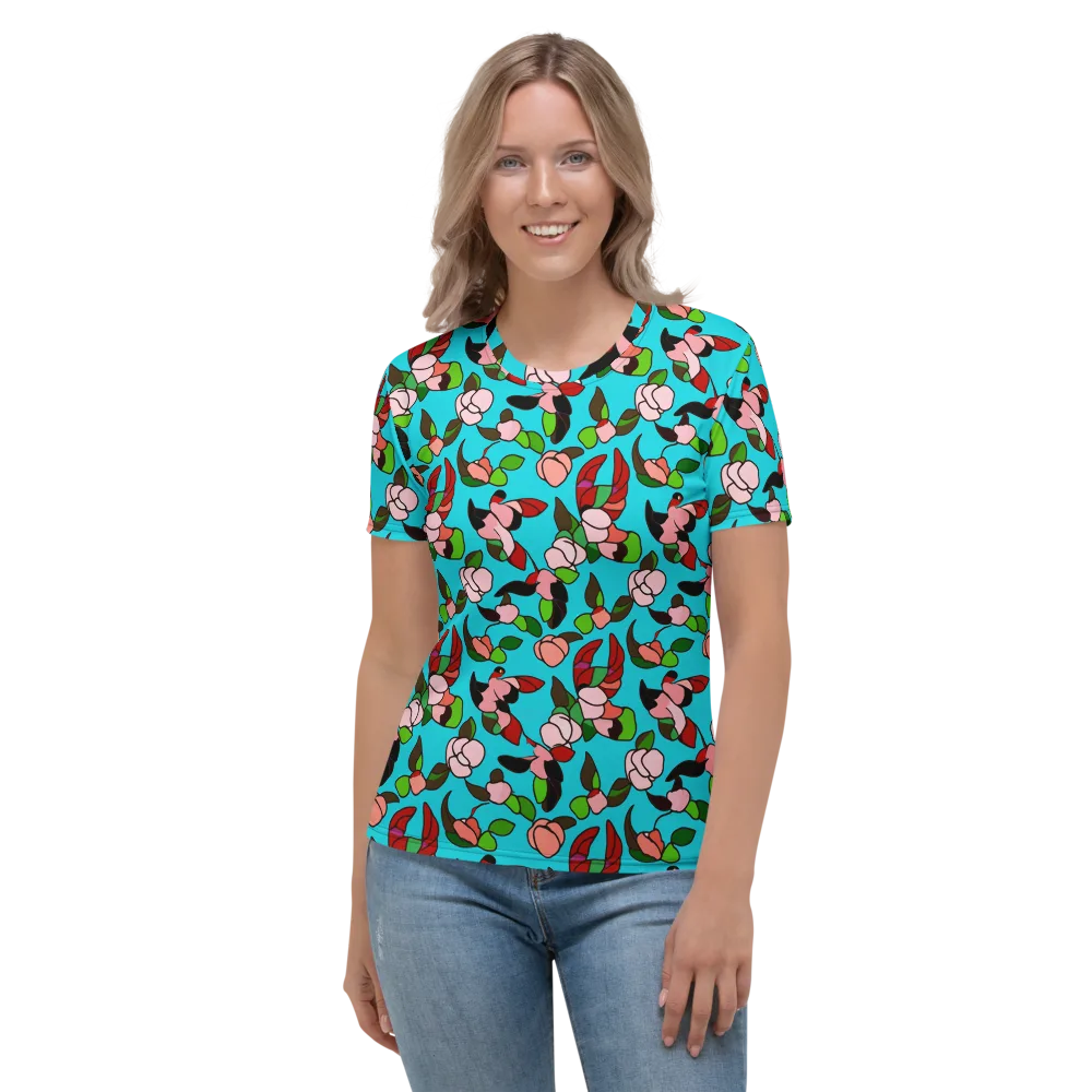 Turquoise Bloom Flight on Women's Crew Neck T-Shirt — Front