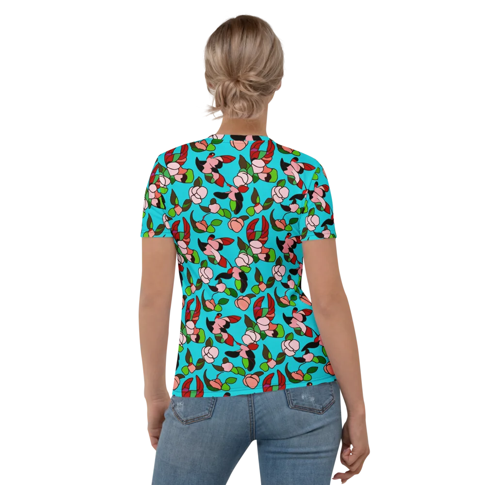 Turquoise Bloom Flight on Women's Crew Neck T-Shirt — Back