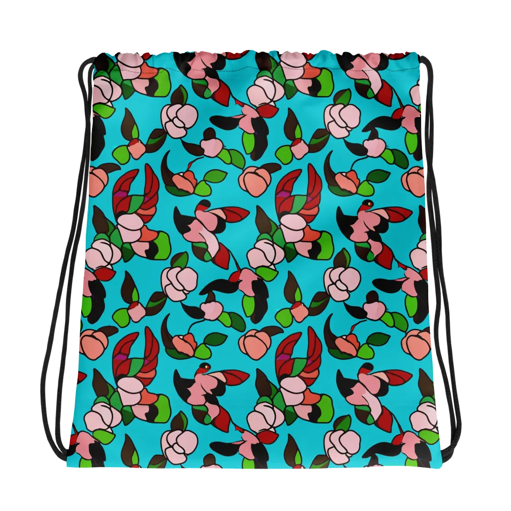 Turquoise Bloom Flight on Drawstring Bag — Photo