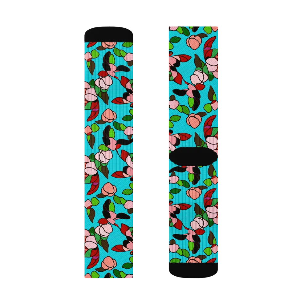 Turquoise Bloom Flight on Socks — Left Sock