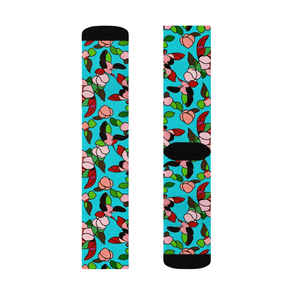 Turquoise Bloom Flight on Socks — Right Sock