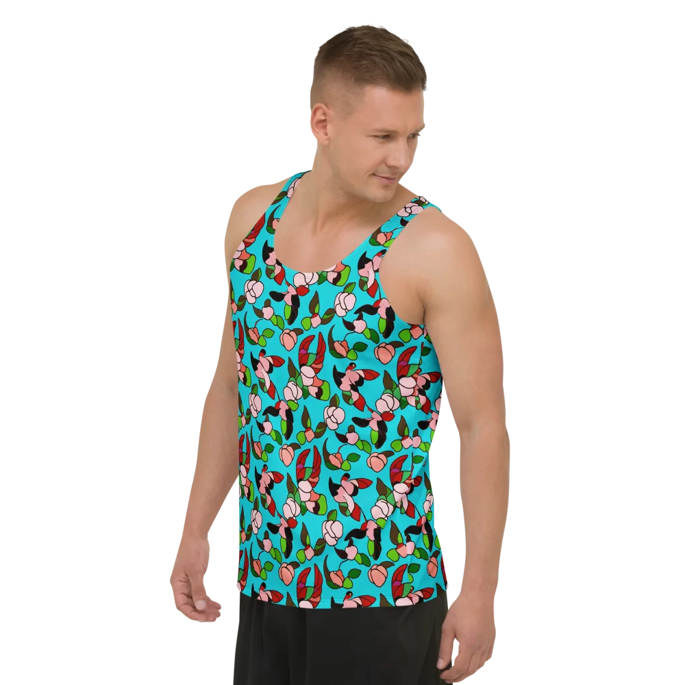 Turquoise Bloom Flight on Men's Tank Top — Left Front