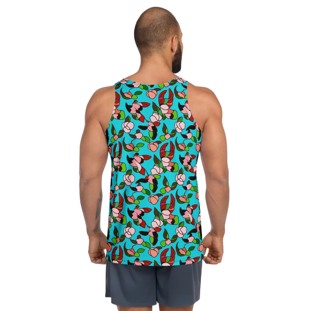 Turquoise Bloom Flight on Men's Tank Top — Back