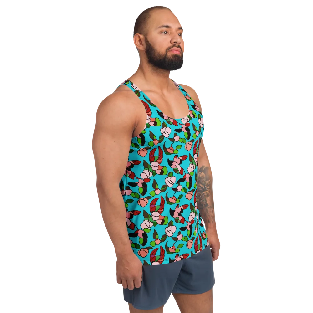 Turquoise Bloom Flight on Men's Tank Top — Right Front