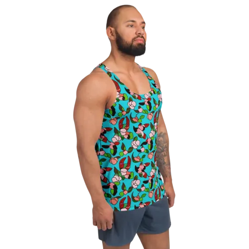 Turquoise Bloom Flight on a Men's Tank Top