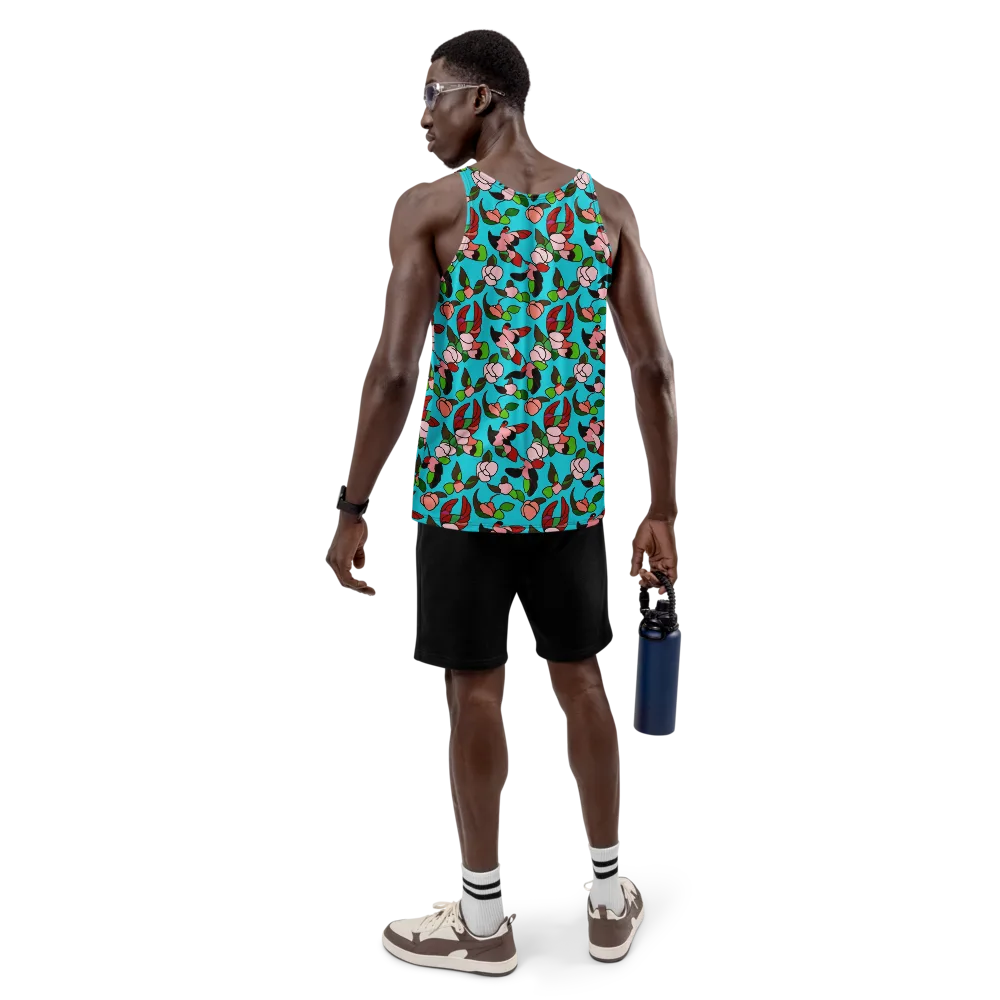 Turquoise Bloom Flight on Men's Tank Top — Back