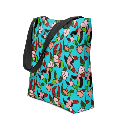 Turquoise Bloom Flight on a Tote Bag