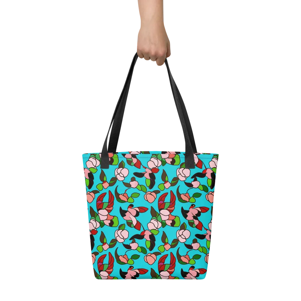 Turquoise Bloom Flight on Tote Bag — Front