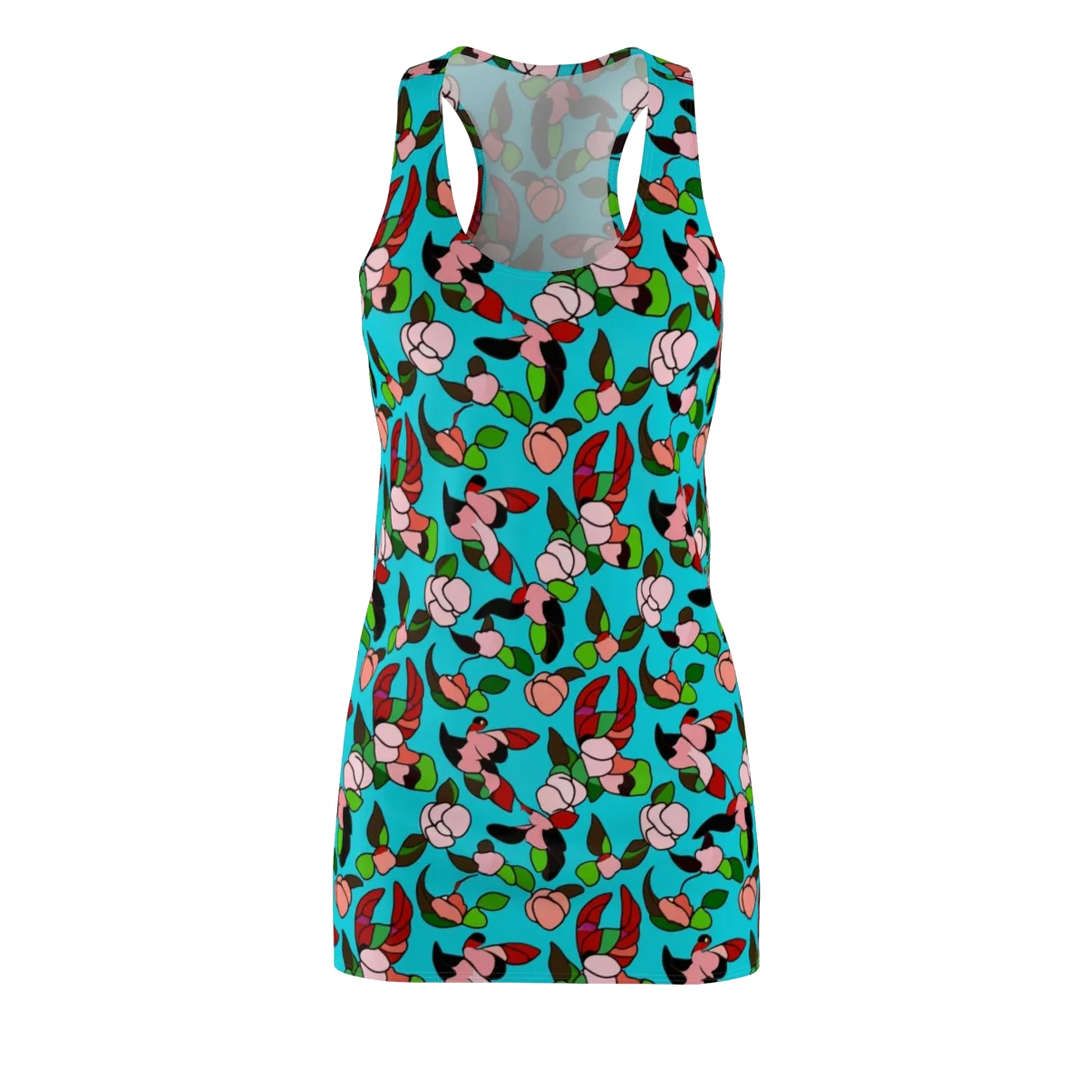 Turquoise Bloom Flight on Racerback Dress — Front