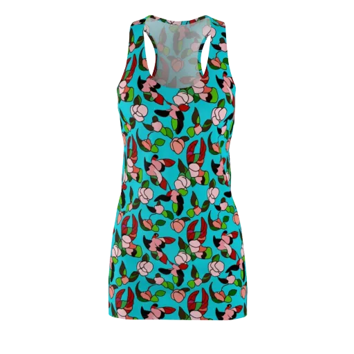 Turquoise Bloom Flight on a Racerback Dress