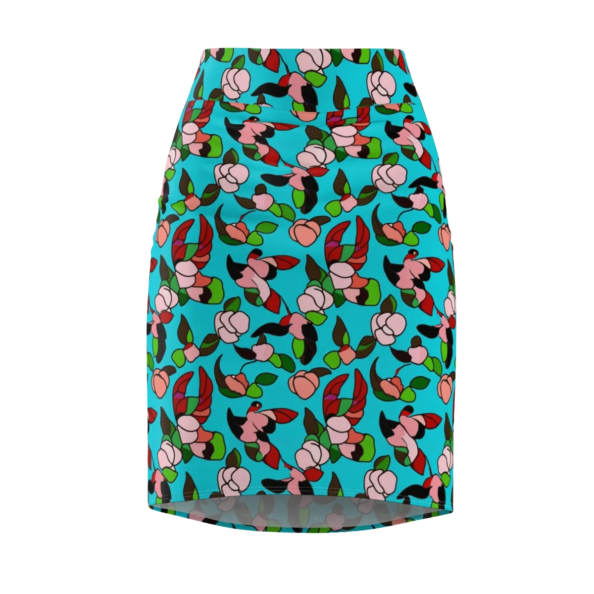 Turquoise Bloom Flight on Pencil Skirt — Front