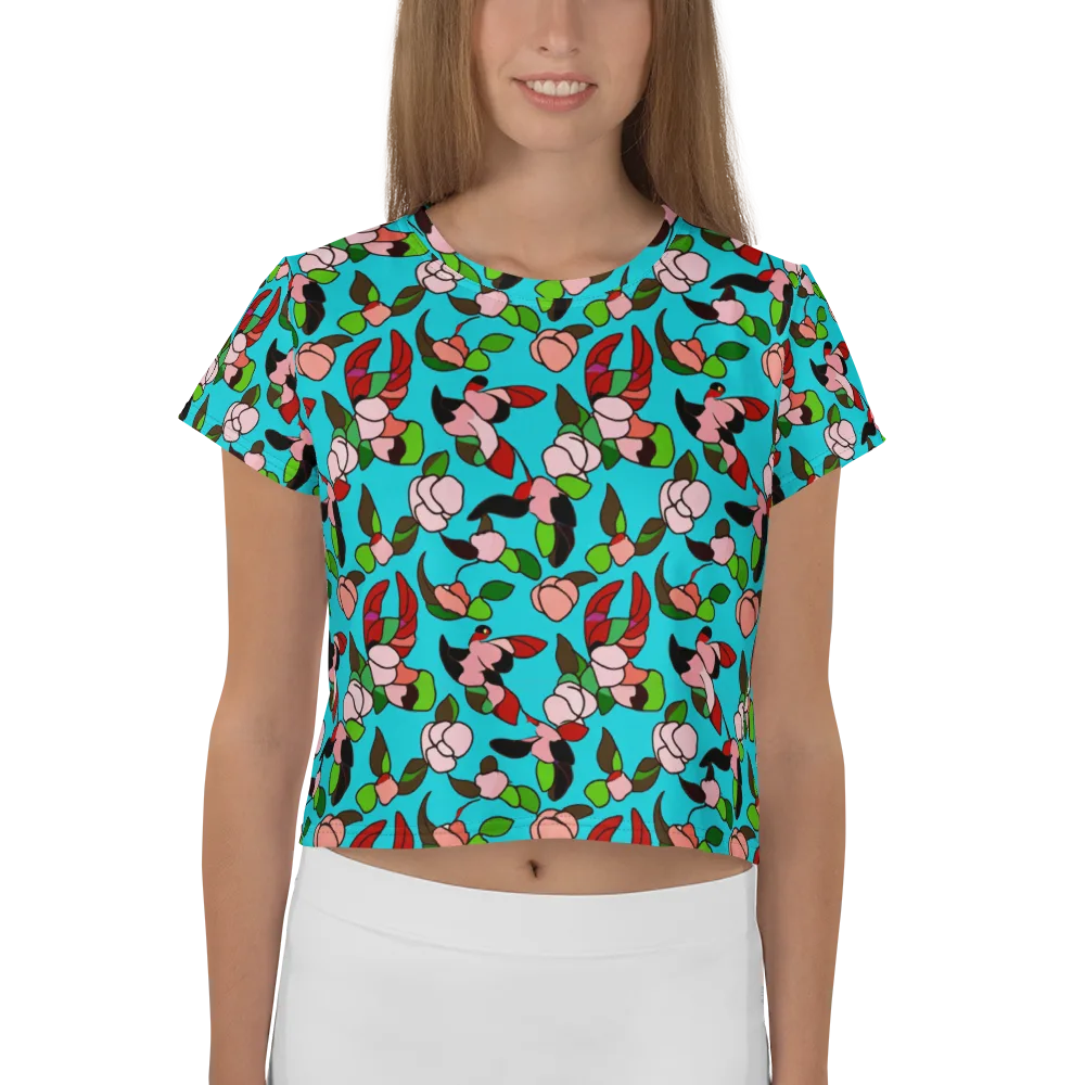 Turquoise Bloom Flight on Crop Tee — Front