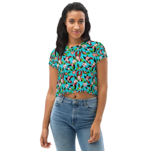 Turquoise Bloom Flight on a Crop Tee