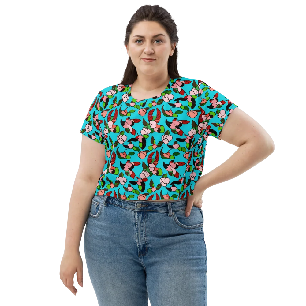 Turquoise Bloom Flight on Crop Tee — Front