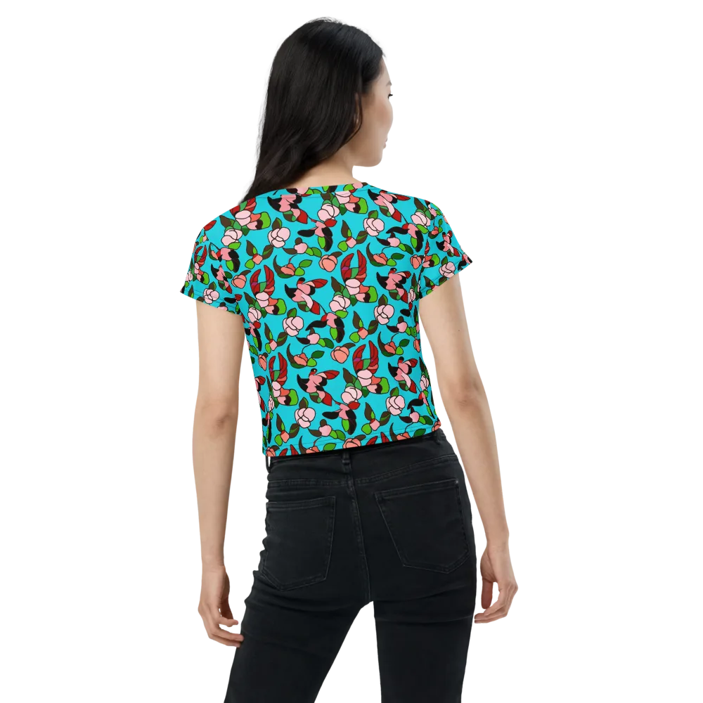 Turquoise Bloom Flight on Crop Tee — Back