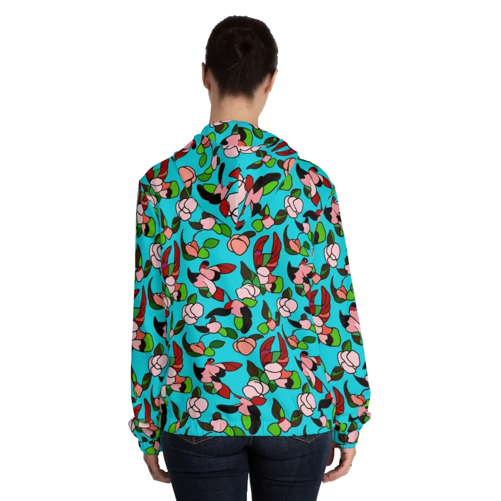 Turquoise Bloom Flight on Women's Full-Zip Hoodie — Back On Person