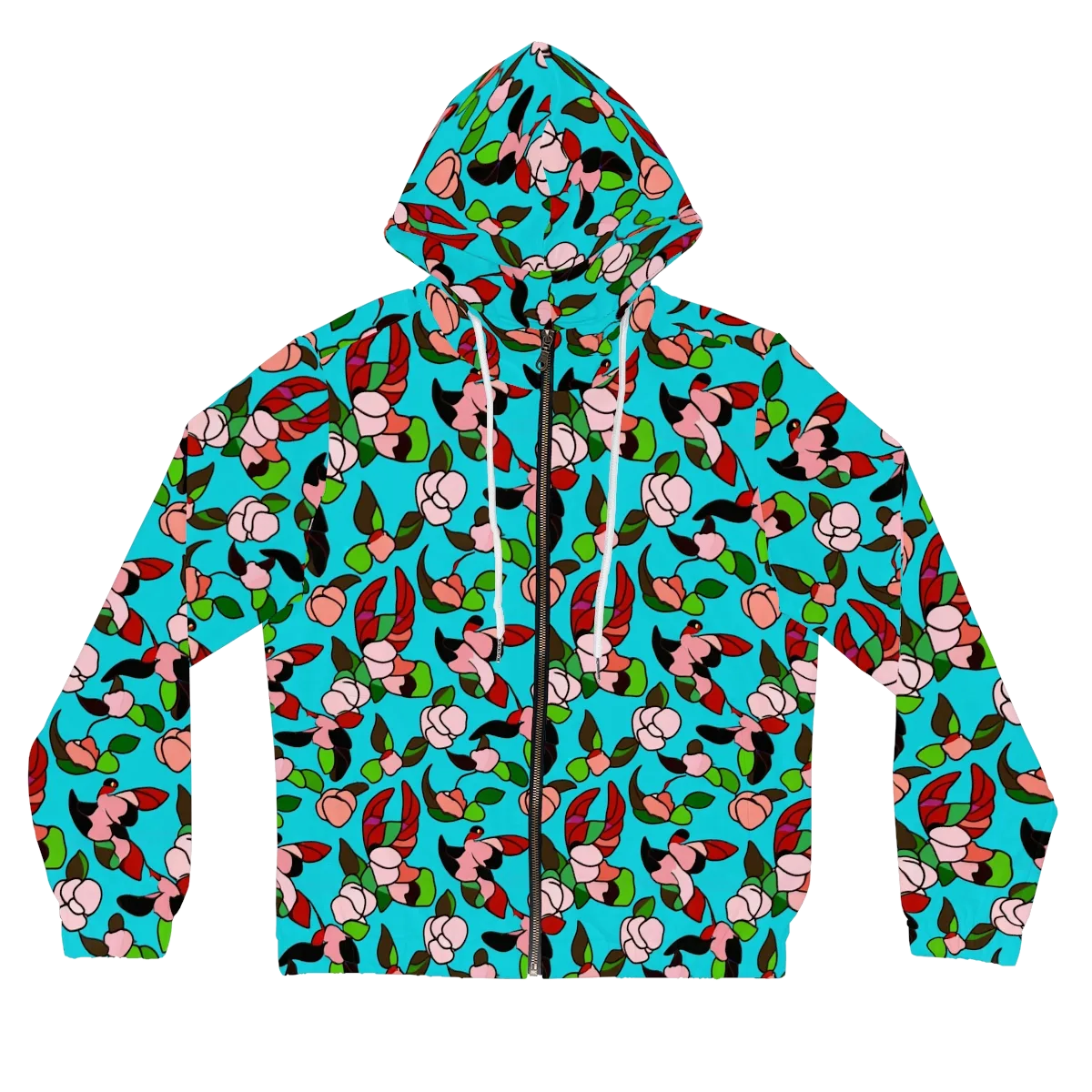 Turquoise Bloom Flight on Women's Full-Zip Hoodie — Front