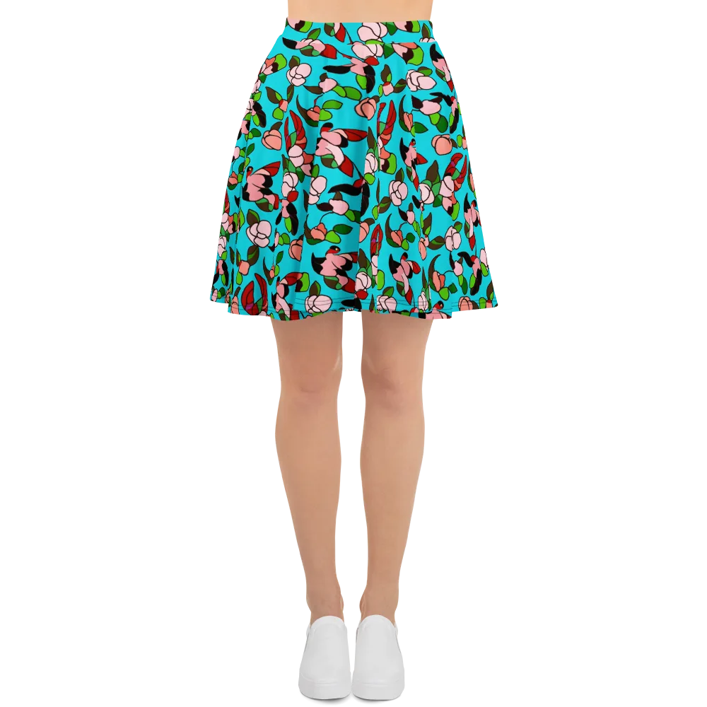 Turquoise Bloom Flight on Skater Skirt — Front