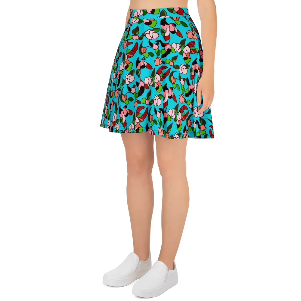 Turquoise Bloom Flight on Skater Skirt — Left
