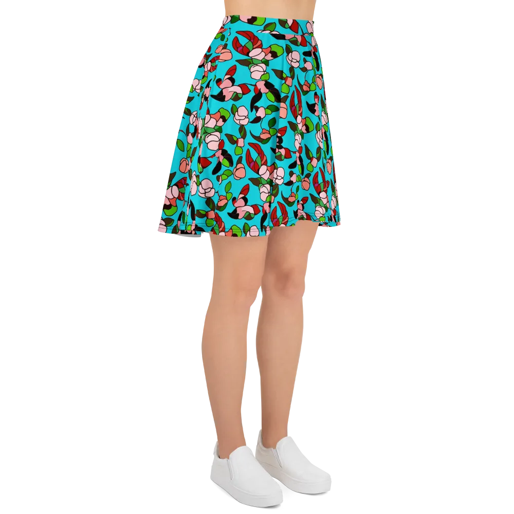 Turquoise Bloom Flight on Skater Skirt — Right