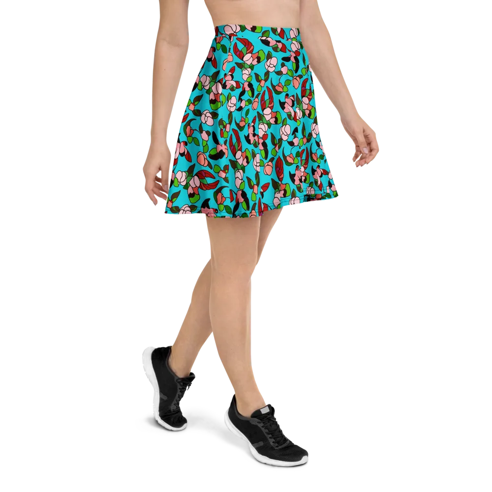Turquoise Bloom Flight on Skater Skirt — Right