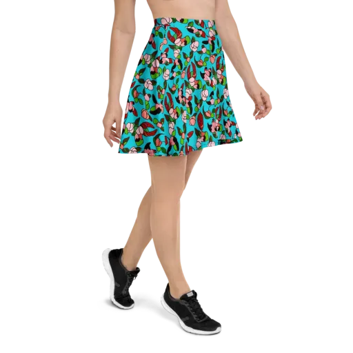 Turquoise Bloom Flight on a Skater Skirt