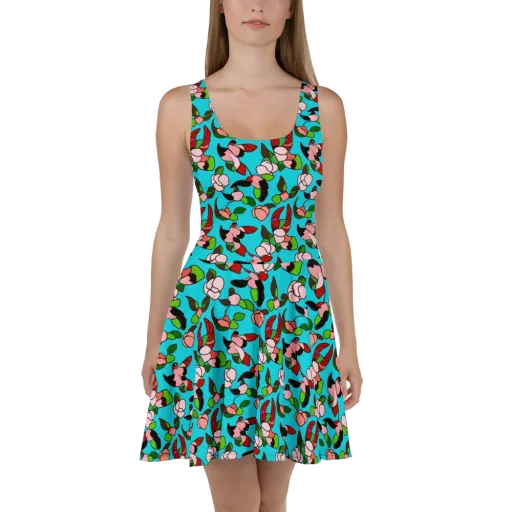 Turquoise Bloom Flight on a Skater Dress