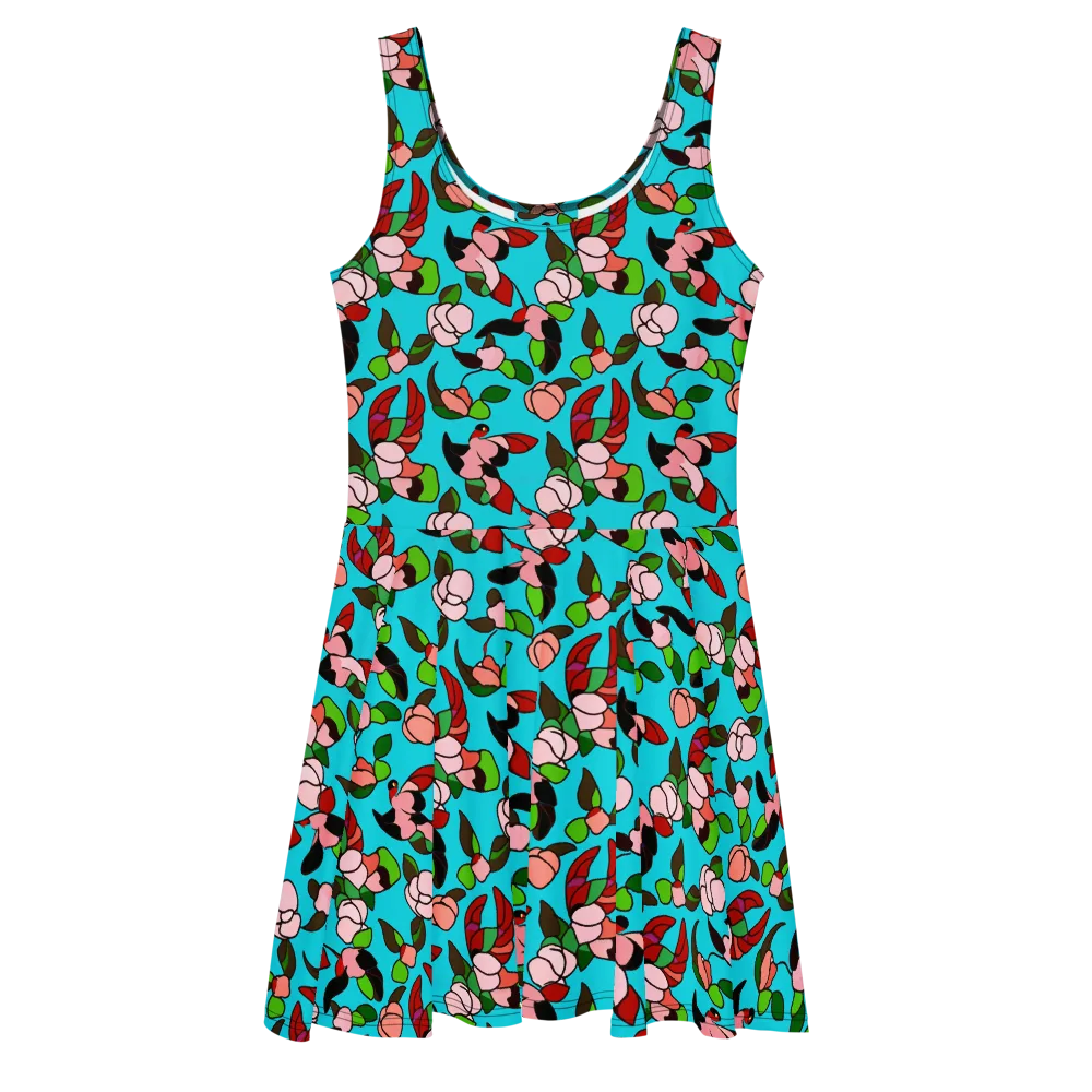 Turquoise Bloom Flight on Skater Dress — Front