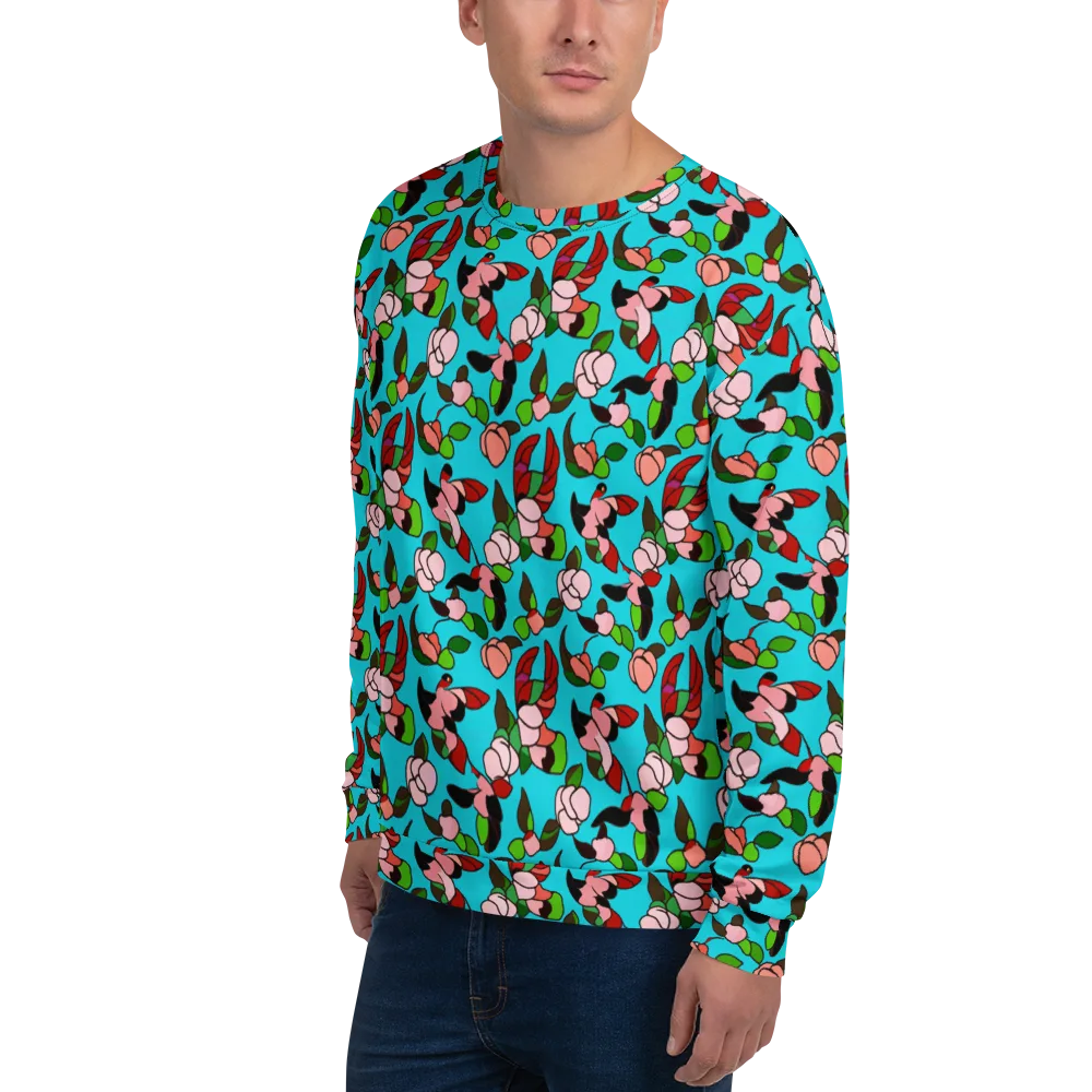 Turquoise Bloom Flight on Sweatshirt — Left Front