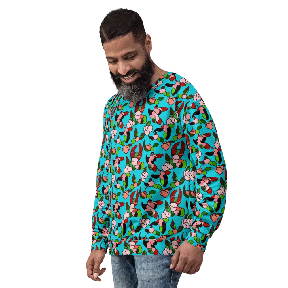 Turquoise Bloom Flight on Sweatshirt — Left Front