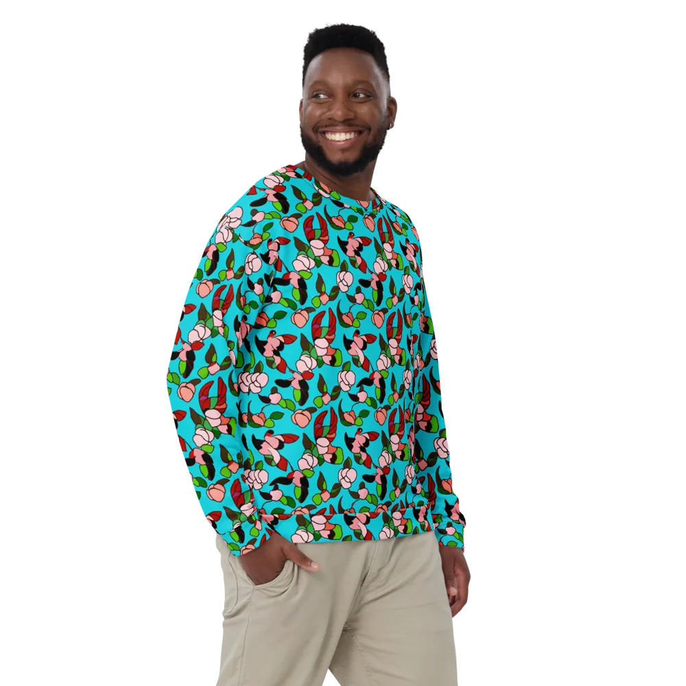 Turquoise Bloom Flight on Sweatshirt — Front