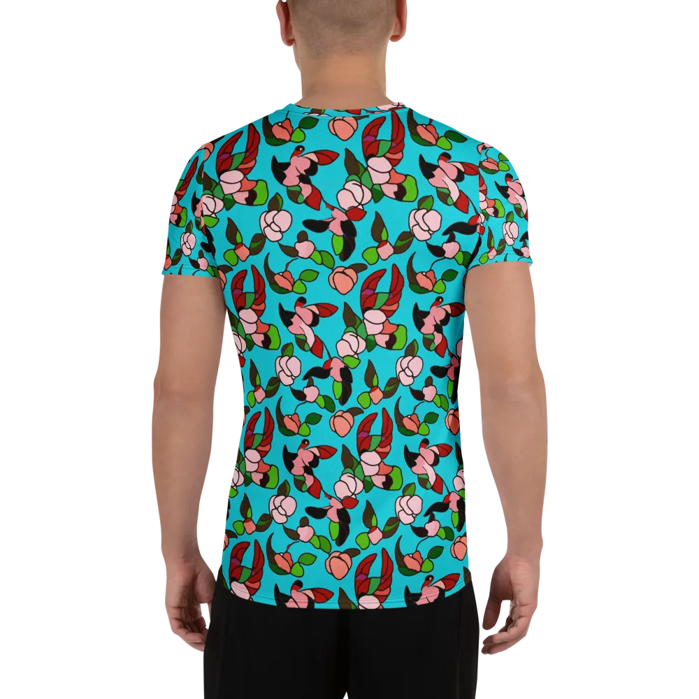 Turquoise Bloom Flight on Men's Athletic T-Shirt — Back