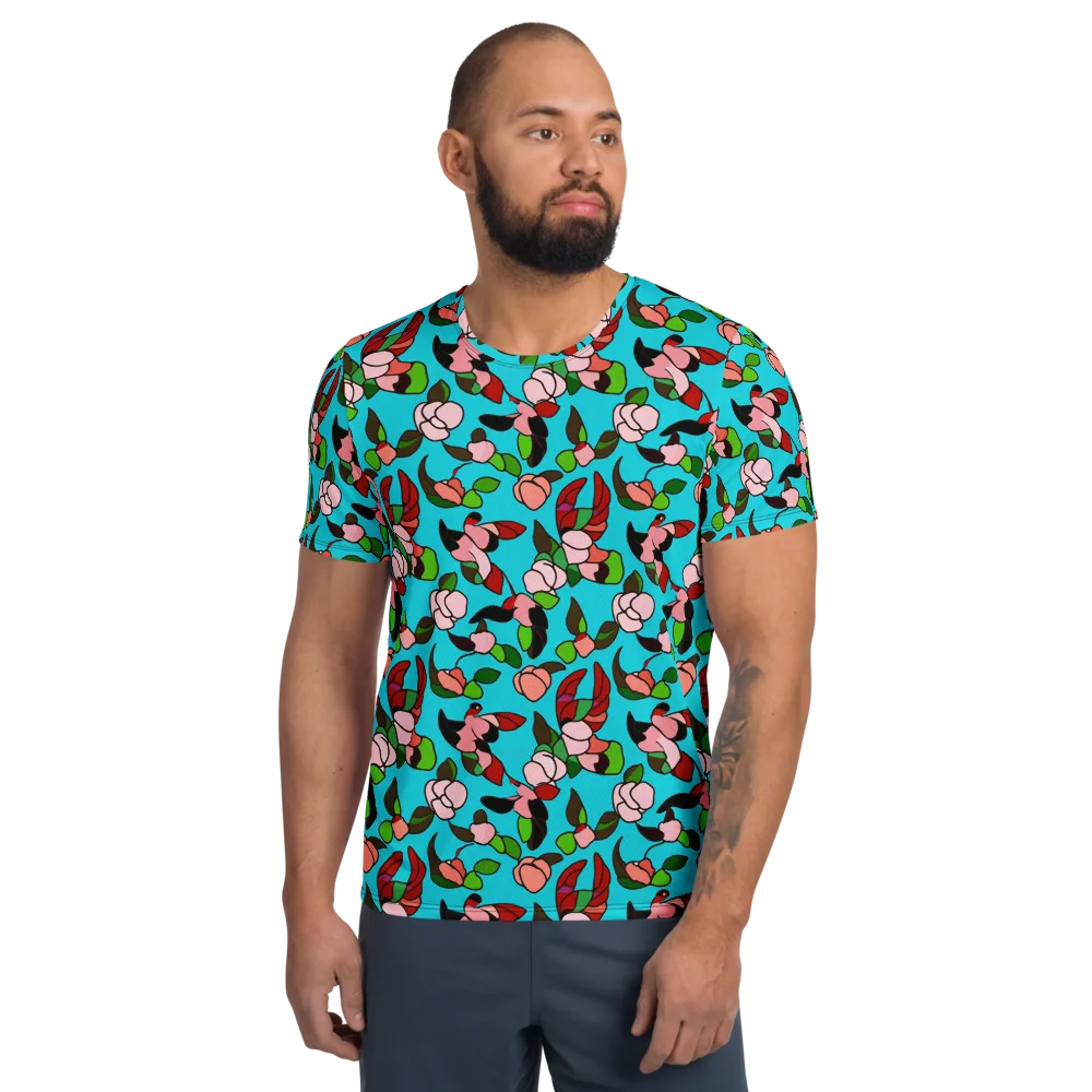 Turquoise Bloom Flight on Men's Athletic T-Shirt — Front