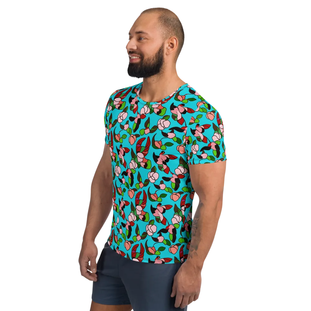 Turquoise Bloom Flight on Men's Athletic T-Shirt — Left