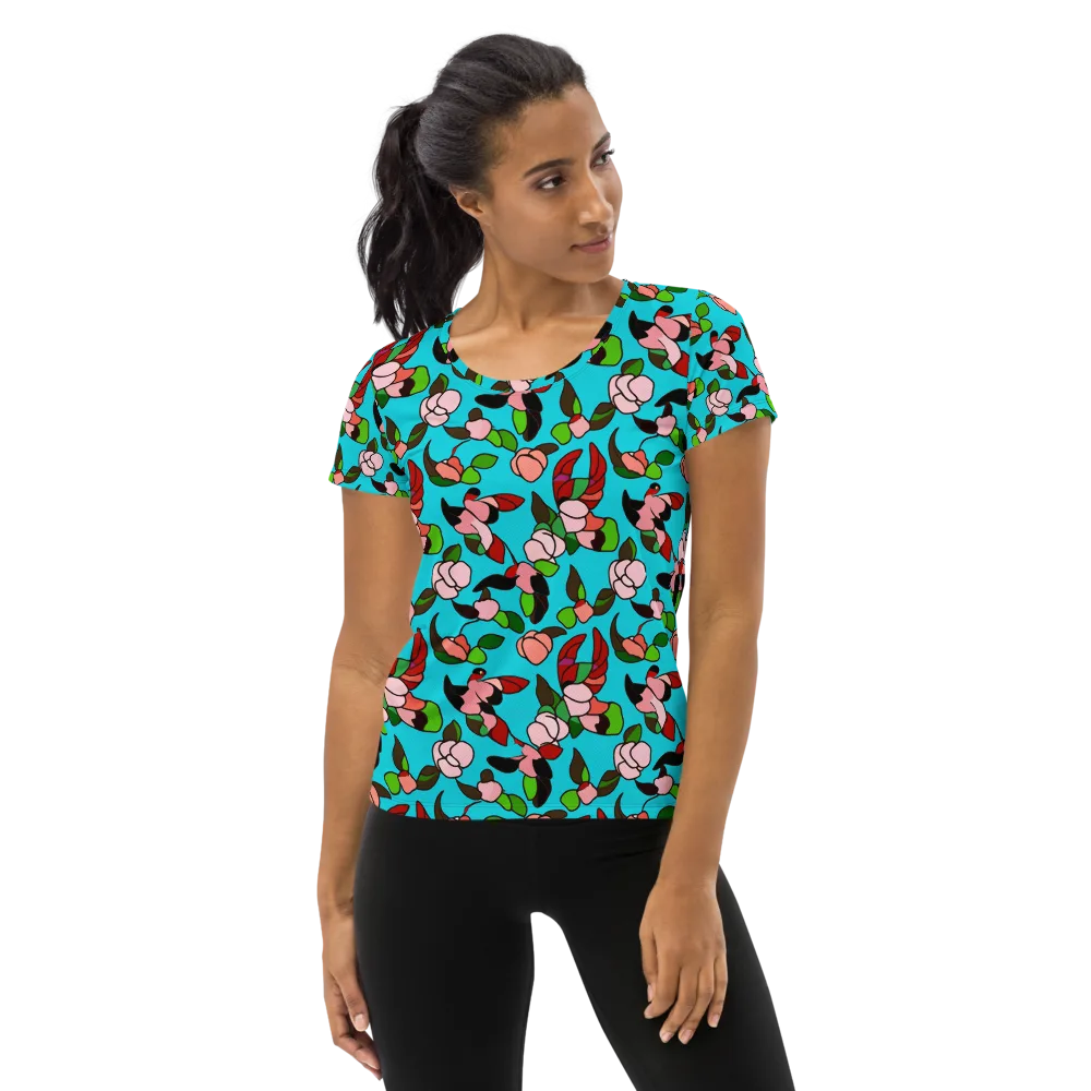 Turquoise Bloom Flight on Women's Athletic T-Shirt — Front