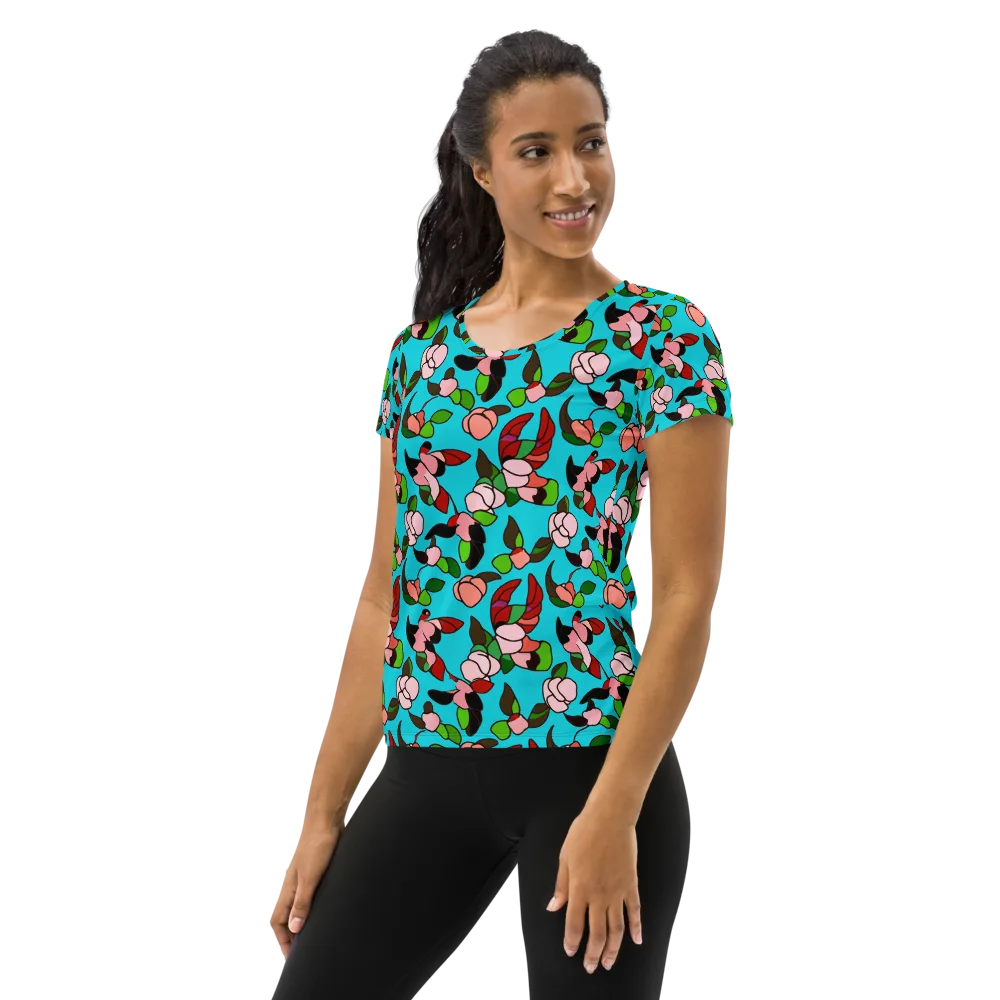 Turquoise Bloom Flight on Women's Athletic T-Shirt — Left