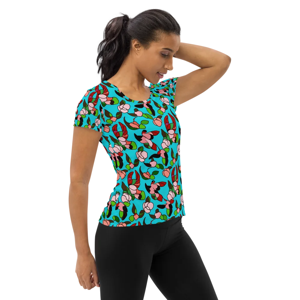 Turquoise Bloom Flight on Women's Athletic T-Shirt — Right