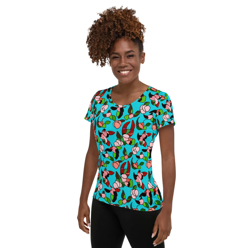 Turquoise Bloom Flight on Women's Athletic T-Shirt — Left