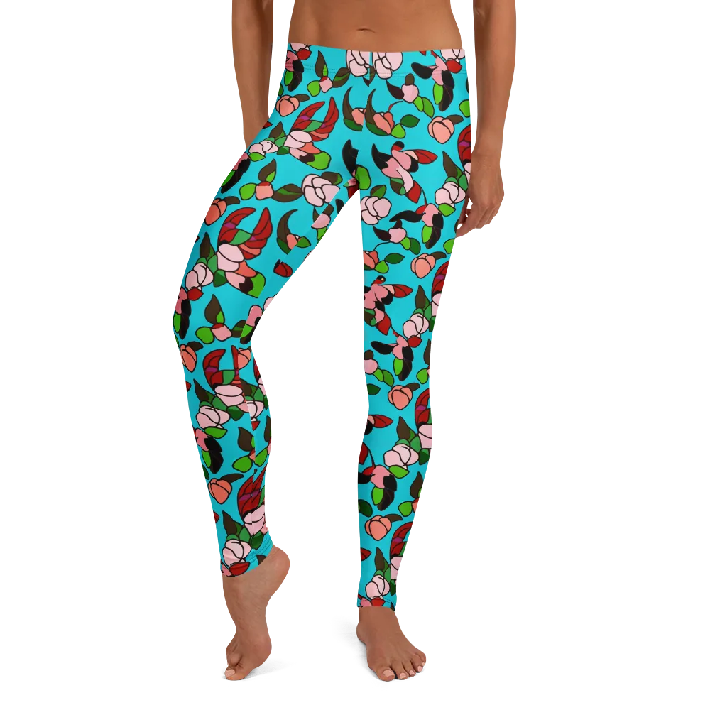Turquoise Bloom Flight on Leggings — Front
