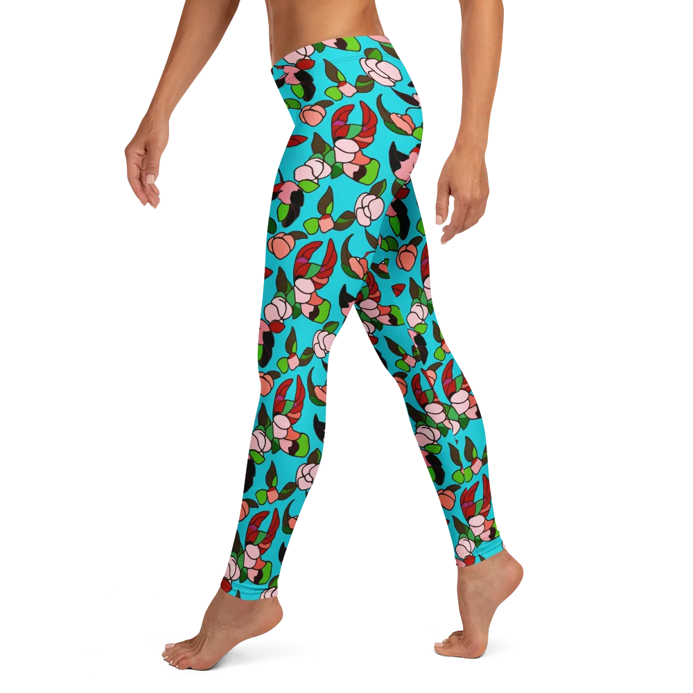 Turquoise Bloom Flight on Leggings — Left
