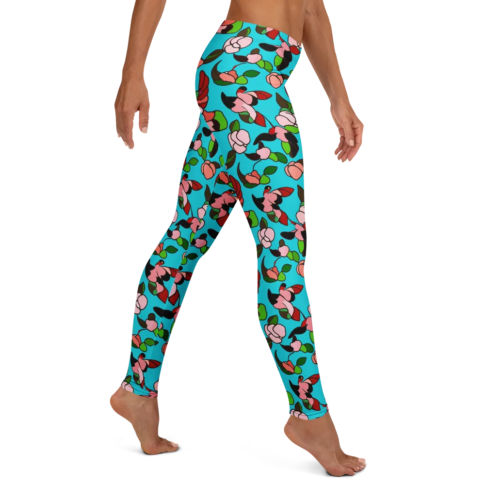 Turquoise Bloom Flight on Leggings — Right