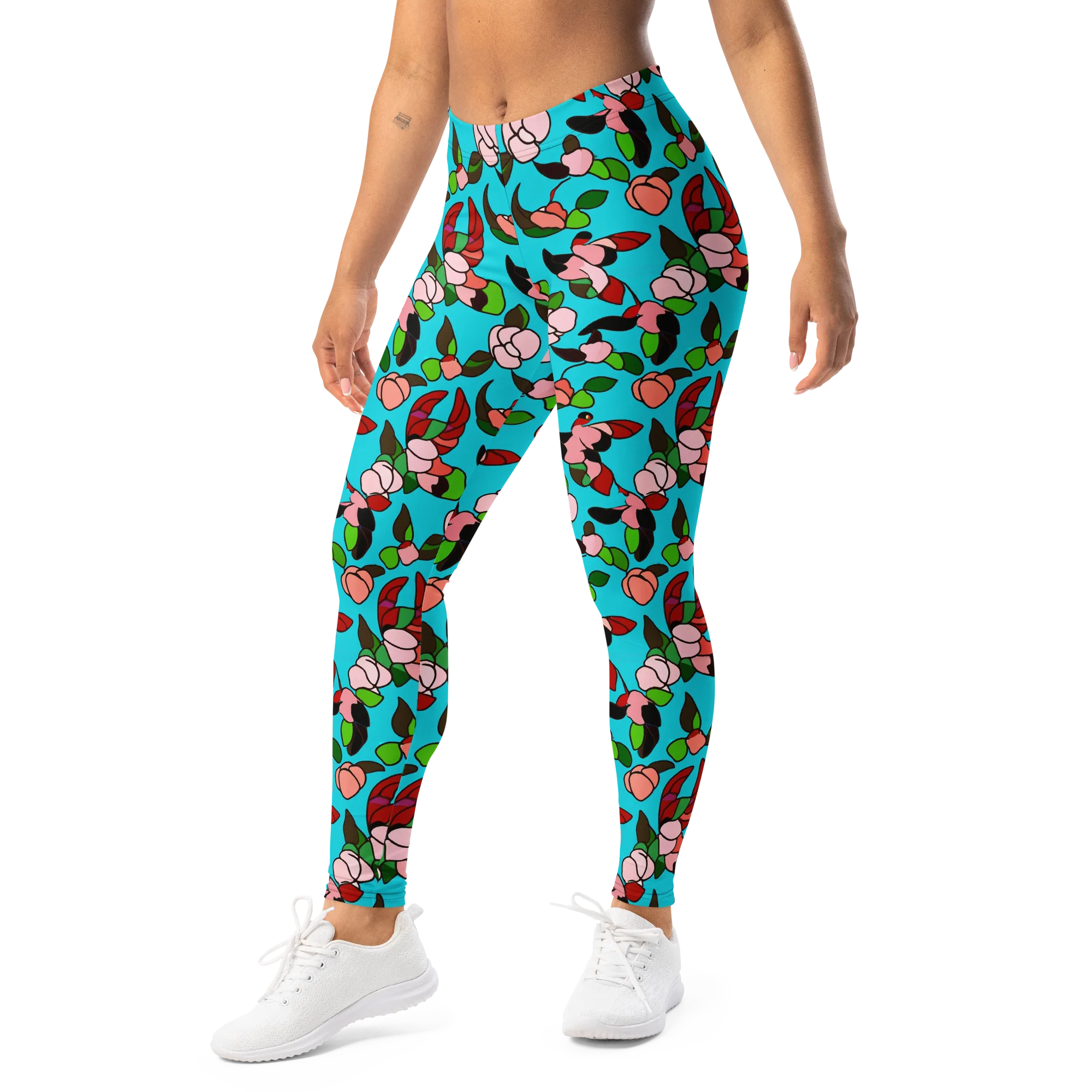 Turquoise Bloom Flight on Leggings — Left Front