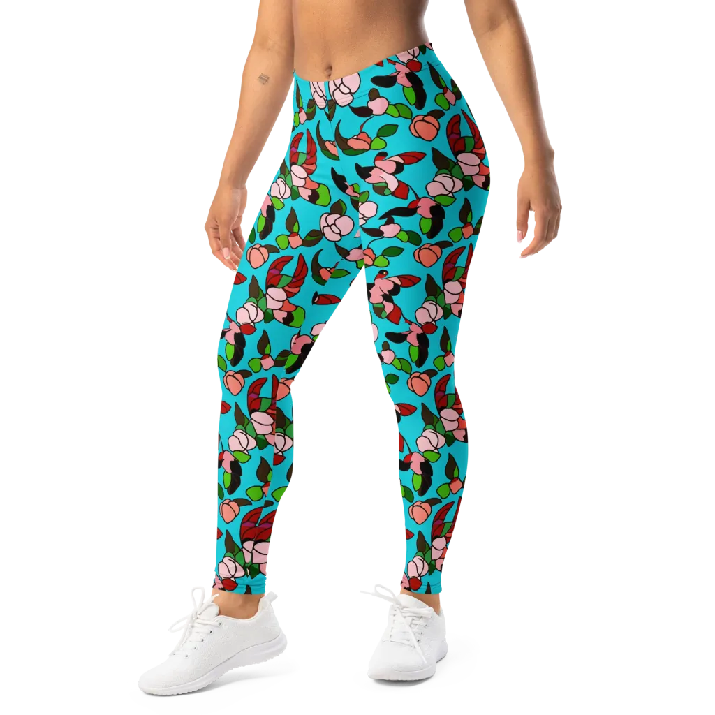 Turquoise Bloom Flight on Leggings — Left Front