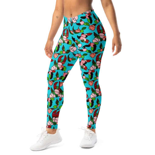 Turquoise Bloom Flight on a Leggings