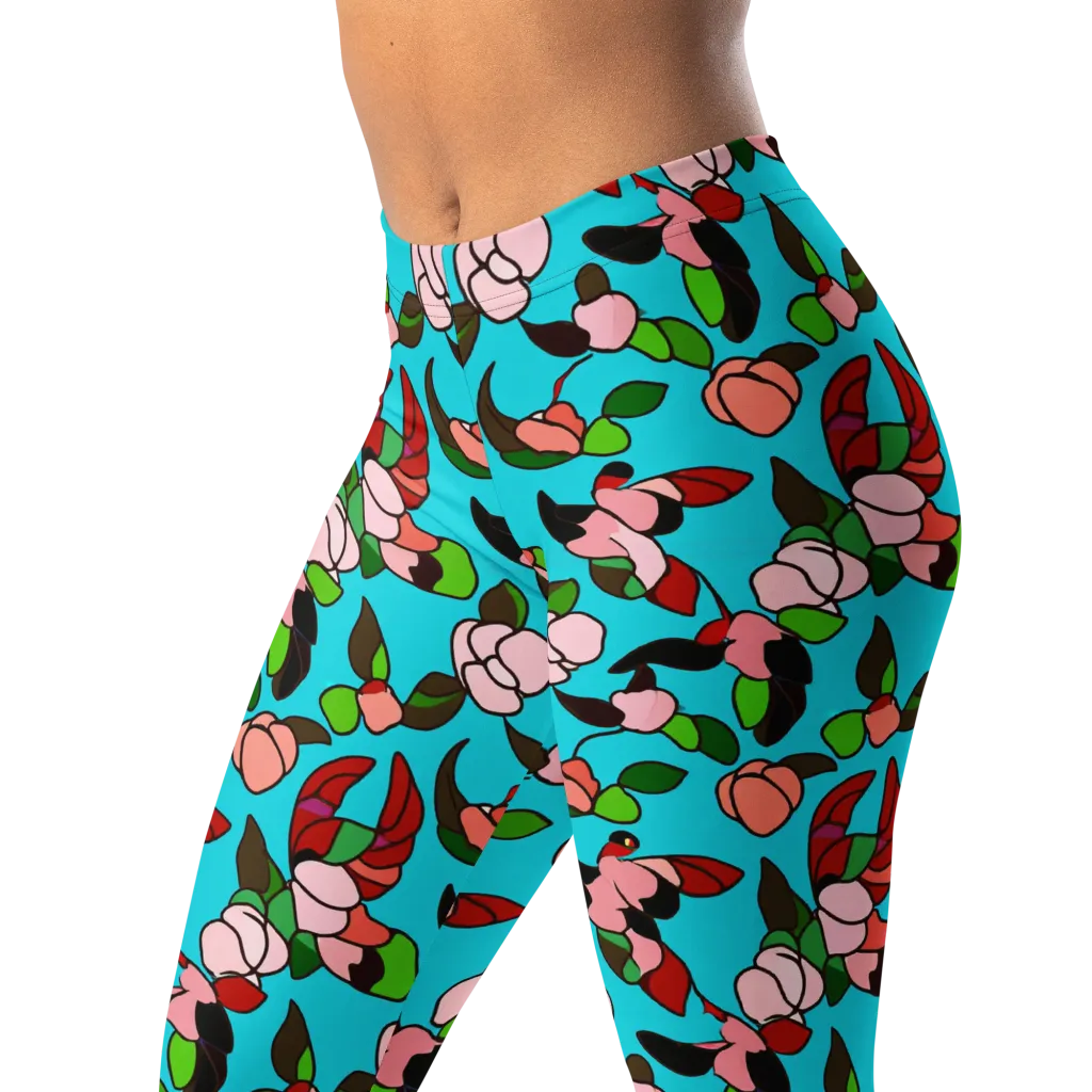 Turquoise Bloom Flight on Leggings — Left Front