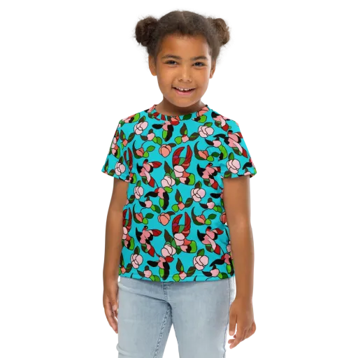 Turquoise Bloom Flight on a Kids Crew Neck T-Shirt